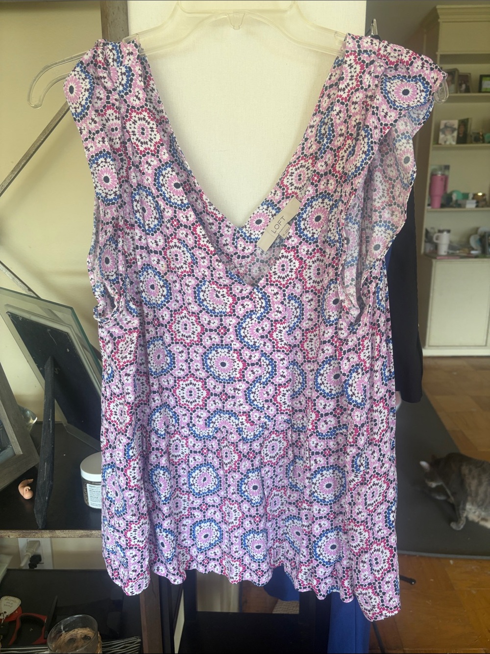 LOFT Pink & Blue Floral Sleeveless Blouse